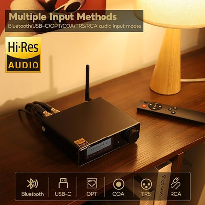AIYIMA A80 Bluetooth Amplifier DAC Stereo HiFi Home Audio Receiver with PFFB 2.0 Channel Hi-Res Class D Power Amp with PC-USB Coaxial Optical TRS RCA Input