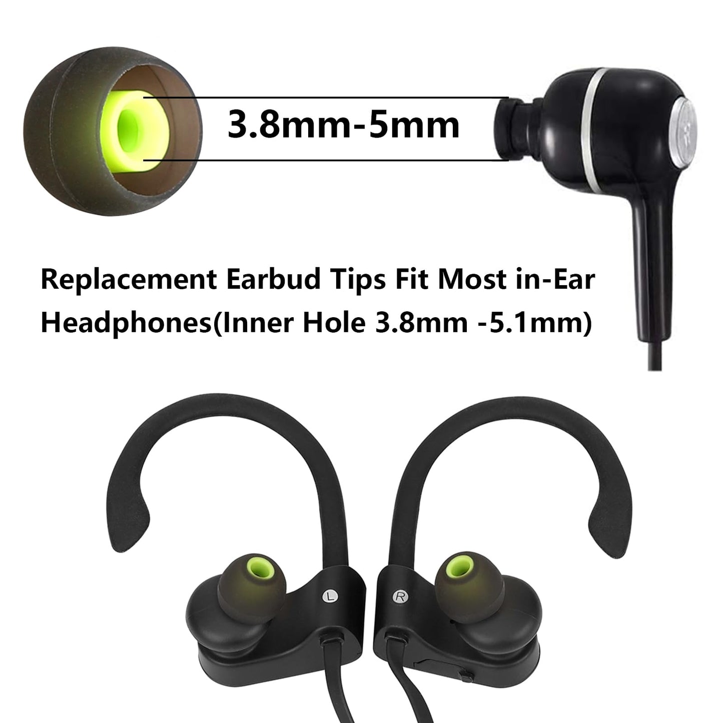 MMYQXI Silicone Replacement Earbud Tips for In-Ear Headphones (Inner Hole 3.8mm-5.1mm) - 9 Pairs, S/M/L