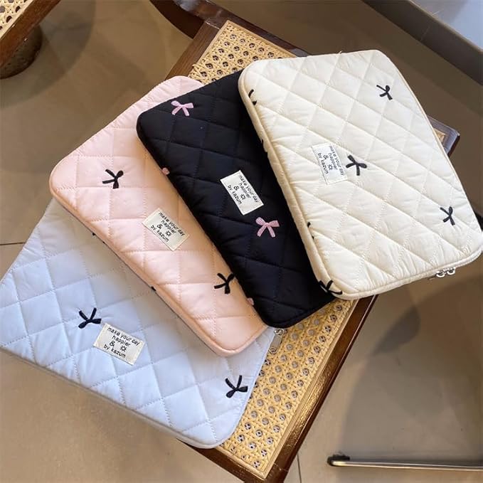 Cute Bow Graphic Carrying Laptop Bag Y2K Preppy Laptop Sleeve Case Bag Kawaii Pad Computer Protect Case Pouch (13-14 inch,White)
