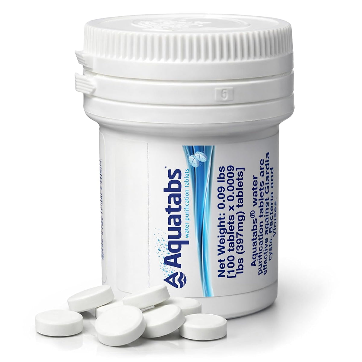 Aquatabs 49mg Water Purification Tablets, 100 Pack, Hiking & Camping