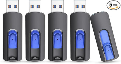 JUANWE 32GB Flash Drive 3.0 USB 5 Pack Thumb Drive Retractable Slide Memory Sticks for Computers Bulk USB Jump Drive Data Storage Pen Drive Blue
