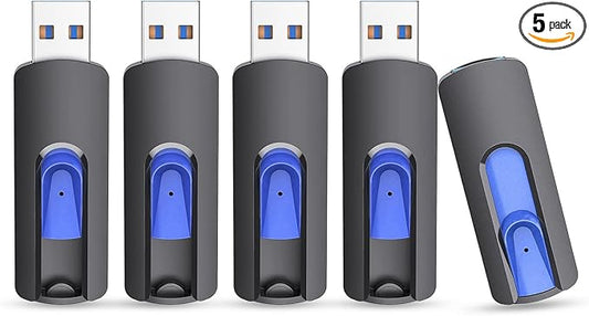 JUANWE 32GB Flash Drive 3.0 USB 5 Pack Thumb Drive Retractable Slide Memory Sticks for Computers Bulk USB Jump Drive Data Storage Pen Drive Blue