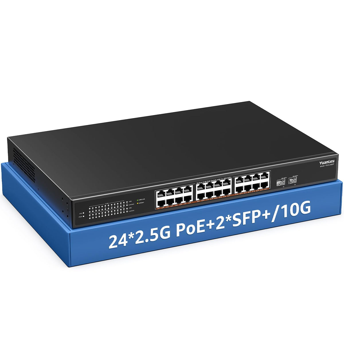 YuanLey 18 Port 2.5G PoE Switch Unmanaged, 16 x 2.5G Base-T PoE Ports, 2 x 10G SFP+, IEEE802.3af/at, 250W, Compatible with 100/1000/2500Mbps, Metal Case, Desktop/Rack Mount 2.5Gbe Network Switch