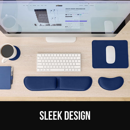 GORILLA GRIP Silky Memory Foam Keyboard Wrist Rest and Mouse Pad for Computer, Ergonomic Typing Support, Desk Office Supplies Gaming Accessories, Hand & Arm Mousepad Cushions and Coaster Set Navy Blue