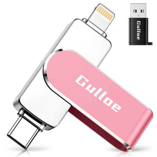 Gulloe 256GB Flash Drive Intended for iPhone, Memory Stick Storage for Photos and Videos Backup, Compatible with iPhone iPad Android PC, Plug and Play, No Application Required (Pink)