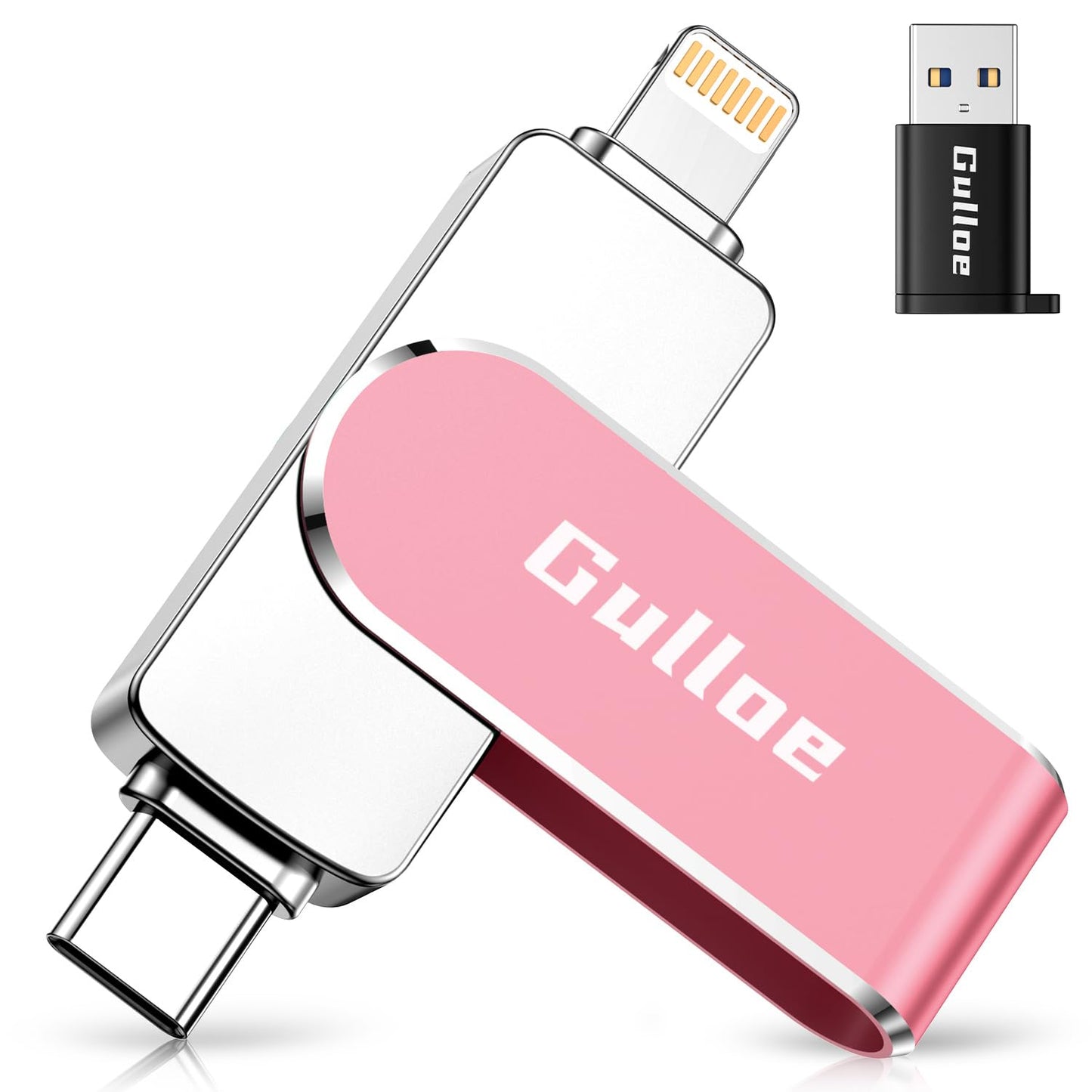 Gulloe 256GB Flash Drive Intended for iPhone, Memory Stick Storage for Photos and Videos Backup, Compatible with iPhone iPad Android PC, Plug and Play, No Application Required (Pink)