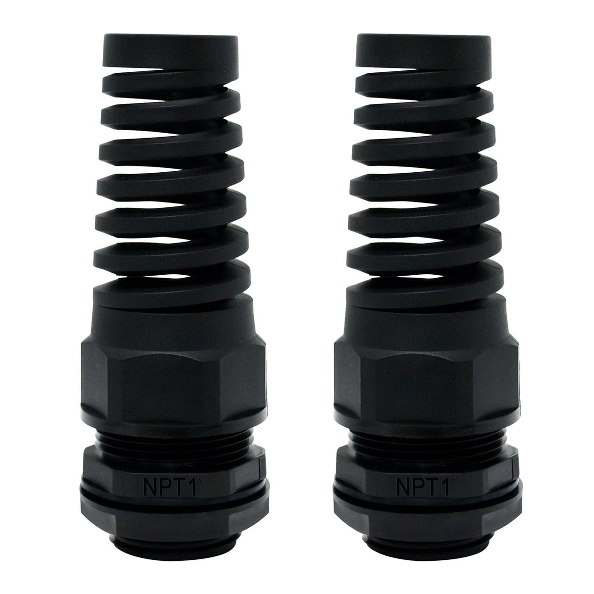 LeMotech 5Pcs NPT 1/2" IP68 Waterproof Cable Gland Flex Spiral Strain Relief Black Nylon Joint with Gaskets for 6-12mm Wire Thread