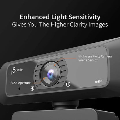 j5create USB Streaming Webcam - 1080P HD with 360° Rotation, High Fidelity Microphone, Plug and Play for PC/Mac/Laptop/Desktop/Skype/YouTube/Zoom/Facetime, Suitable for Conferencing/Calling (JVCU100)