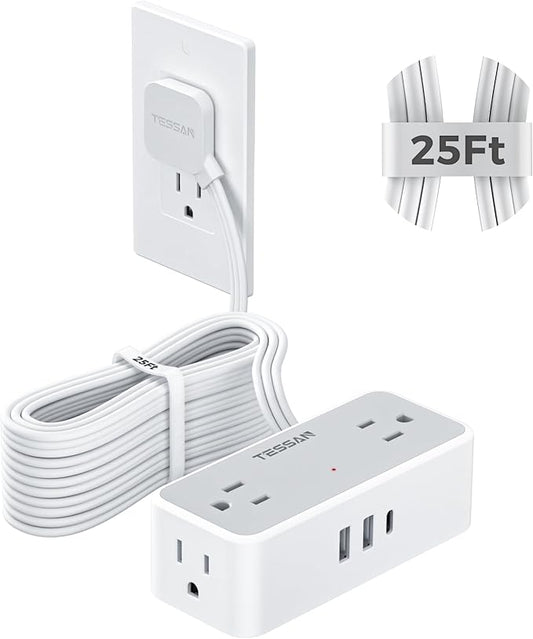 TESSAN Extension Cord 25 FT, Power Strip with 900J Surge Protection, Grey