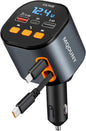 Retractable Car Charger,5 in 1 Fast Car Phone Charger 90W,Bluetooth 5.3 FM Transmitter Adapter,Handsfree Call,2 Retractable Cables and USB Cars Chargers for iPhone 17/16/15/14/13/Galaxy/Pixel