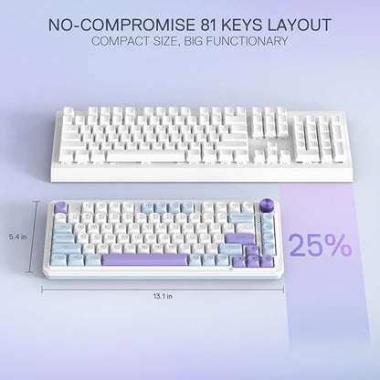 Redragon K673 MAX 75% Wireless Gasket RGB Gaming Keyboard, 3-Modes 81 Keys PBT Compact Mechanical Keyboard w/Hot-Swap Socket, Dedicated Knob Control & 5-Layer Noise Dampening, Custom Linear Switch