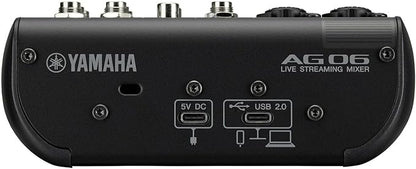 Yamaha AG06MK2 Black 6-Channel Live Streaming Loopback Mixer/USB Interface with Steinberg Software Suite