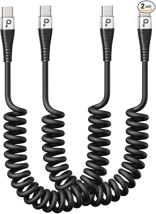 USB C to USB C Charger Cable [2-Pack 3FT], Coiled USB C Charger Cable for Car, Type C Fast Charging USBC to USBC Cable for iPhone 16/15/15 Pro/15 Plus/15 Pro Max/Samsung Galaxy S23 More USB C Devices