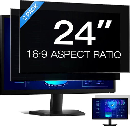 Easges [2 Pack] 24 Inch Computer Privacy Screen Filter for 16:9 Aspect Ratio, Eye Protection, Anti-Glare, Anti-Blue Light Computer Monitor Privacy Filter, Removable Anti-Scratch 24in Protector Film