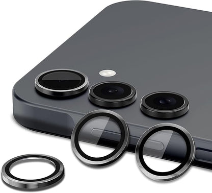 for Samsung Galaxy A16 Camera Lens Protector, Individual Metal Ring Tempered Glass Lens Cover, [Strong Adsorption] Scratch Resistant Ultra-Thin HD Clear Lens Cover, 1 Set-Black