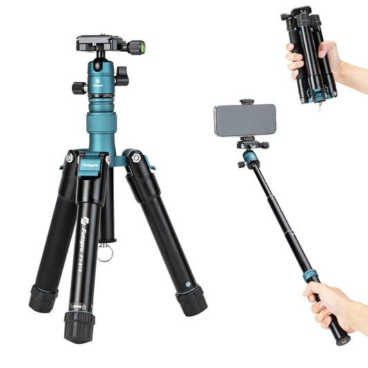Fotopro Mini Tripod with Ball Head Phone Mount Detachable Selfie Stick Folded only 8.6" Max Load up to 6.6 lbs FY-810 Black