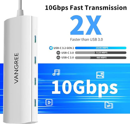 VANGREE USB C Hub 8 in 1, 3 USB-C+3 USB-A 3.2 10Gbps, 4K60Hz HDMI, 100W PD