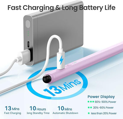 Stylus Pen for iPad(2025-2018),13 mins Fast Charge Pencil with Tilt Sensitivity and Palm Rejection for iPad A16/10/9/8/7/6,Air 13"/11"/M3/M2/5/4/3,Pro 11"/13"/12.9"/M4/M2/M1,Mini 7/6/5,Lilac