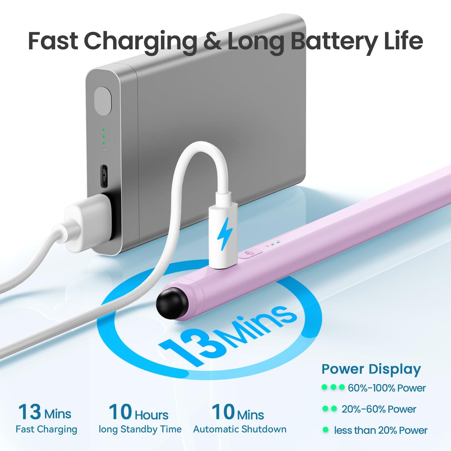 Hastraith Stylus Pen for iPad(2026-2018),13 mins Fast Charge Pencil with Tilt Sensitivity and Palm Rejection for iPad A16/10/9/8/7/6,Air 13"/11"/M3/M2/5/4/3,Pro 11"/13"/12.9"/M4/M2/M1,Mini 7/6/5,Lilac