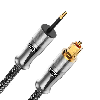 EMK 24K Gold-Plated Toslink to Mini Toslink Cable (10ft/3M) - Digital Optical Audio Cable with 3.5mm Mini Plug for Soundbar, Home Theater, TV - Silver SPDIF Fiber Optic Cord