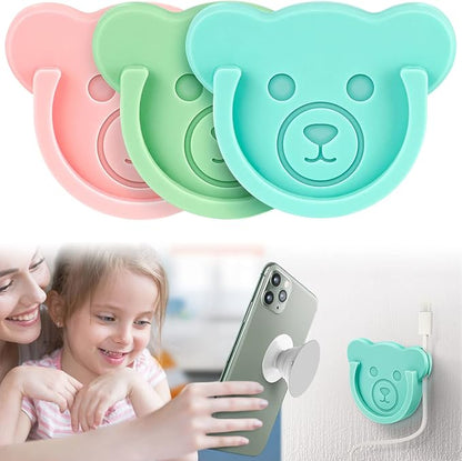 TOPGO Socket Car Mount for Phone Holder Cute Bear Style Silicone Grip Stand with Phone line Clasp for Collapsible Socket User Used on Dashboard, Home, Office, Kitchen, Desk, Wall (Color) 3 Pack