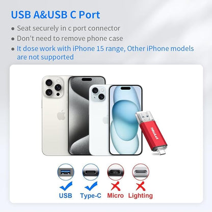Thkailar USB Flash Drive 512GB,Type A and Type C Ports 2 in 1 OTG USB 3.1 Thumb Drive,Memory Stick for Business Traveler Compatible with iPhone 15/Android Phone/PC/Mac Pro/Laptop(Red)
