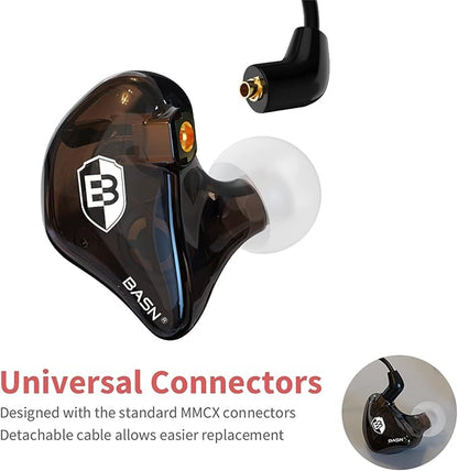BASN Bsinger in Ear Monitor Headphones for Musician, Dual Dynamic Drivers Noise Isolating Earbuds with MMCX Inline Remote Mic Cable and Silver Plated Audio Cable (SPM-Brown)