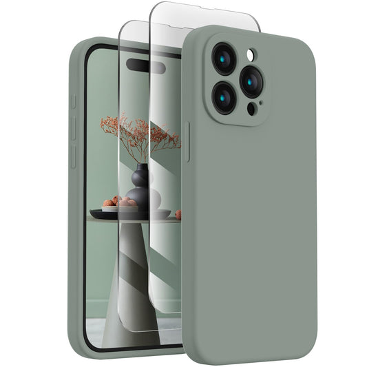 FireNova Designed for iPhone 15 Pro Max Case, Silicone Upgraded [Camera Protection] Phone Case, Soft Anti-Scratch Microfiber Lining Inside, 6.7 inch, Calke Green