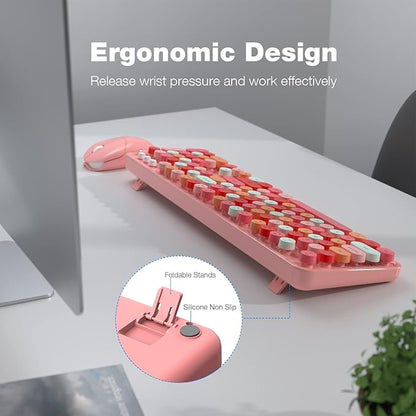KNOWSQT Wireless Keyboard and Mouse Combo, Pink Colorful 2.4G Typewriter Full-Size Cute Keyboards - USB Receiver Plug and Play, for Computer, PC, Laptop, Desktop, Windows