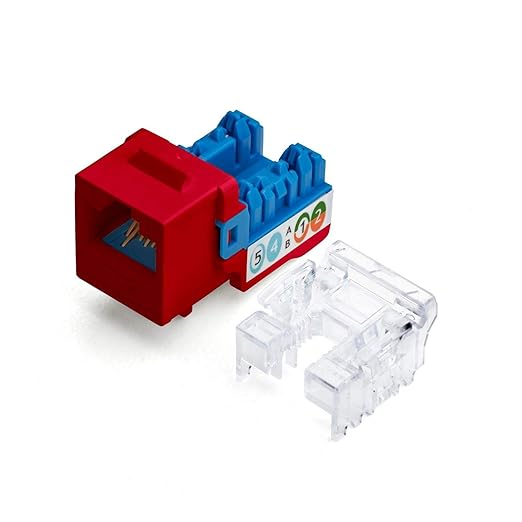 TRUE CABLE Cat6A Unshielded (UTP) Keystone Jack, 90-Degree Punch-Down RJ45 Female Module, PoE++ 4PPoE, UL Listed & TIA Certified, Red, 12 Pack
