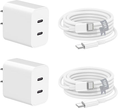 Charger for iPhone 16 15,Fast Dual Port USB C Charger Block,Double Type C Apple Wall Power Adapter Plug,10FT Quick USB C to C Charging Cable for iPhone 16/16 Pro Max/16 Pro/15 Pro/15 Plus,iPad Pro/Air