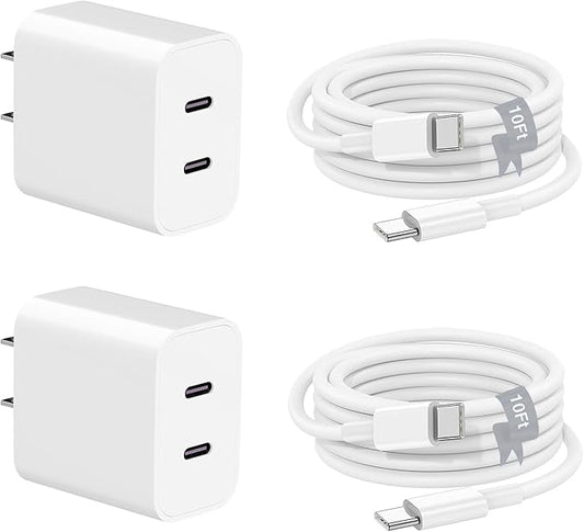 Charger for iPhone 16 15,Fast Dual Port USB C Charger Block,Double Type C Apple Wall Power Adapter Plug,10FT Quick USB C to C Charging Cable for iPhone 16/16 Pro Max/16 Pro/15 Pro/15 Plus,iPad Pro/Air