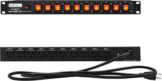 ThePoEstore 1U Horizontal PDU 19" Rack Mount Power Strip