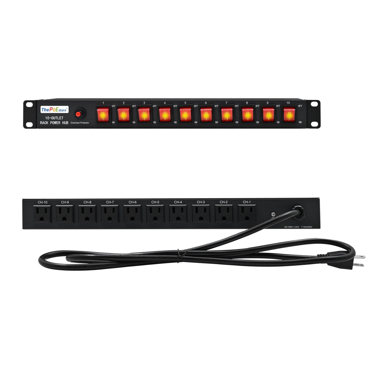 ThePoEstore 1U Horizontal PDU 19" Rack Mount Power Strip - Surge Protector