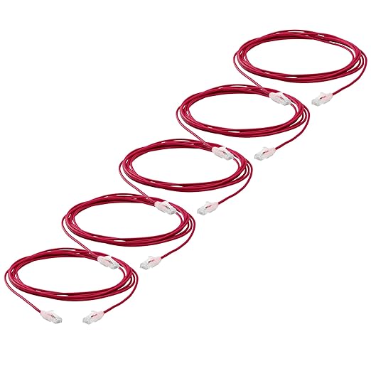 TRUECABLE Cat6 Component Rated Patch Cable, Unshielded (U/UTP), 14ft, Red, 28AWG Stranded Pure Copper, Snagless 10G High-Speed Ethernet Cable, PoE++ 4PPoE 100W, UL Listed, RoHS-3, 5 Pack