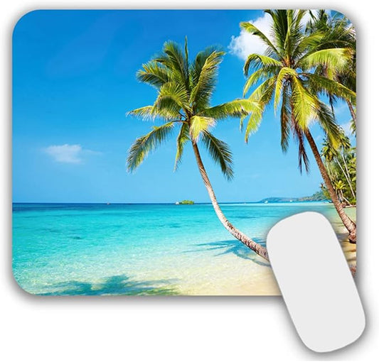 Mouse Pad, Gaming Mouse Pad, Non-Slip Rubber Base Mouse Mat with Designs for Laptop, Computer & Office, 9.5 x 7.9 x 0.12 inches (Coconut Trees on The Beach)