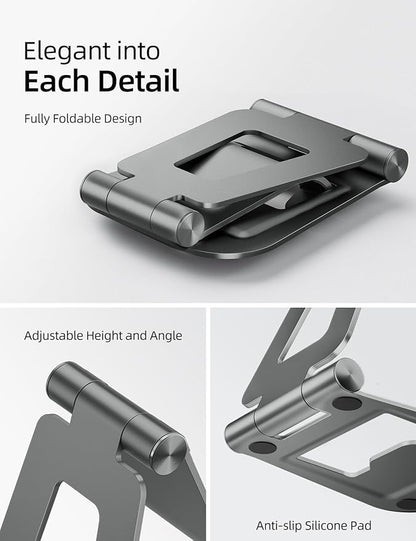 Nulaxy Aluminum Dual Foldable iPad Stand, Fully Adjustable Desktop Tablet Holder, Tablet Accessories for Office Kindle Compatible with Mobile Devices iPad Pro/Air/Mini, iPhone Pro/Max/Plus, Gray