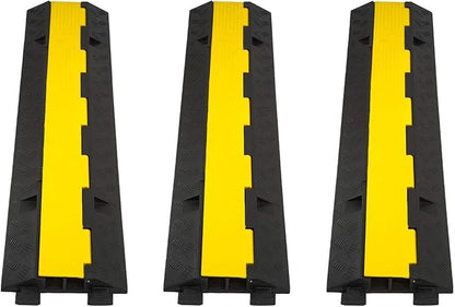CXRCY Cable Ramp 3 Pack 2 Channel 11000lbs axle Capacity Floor Cord Cable Protector, Rubber Speed Bumps Hose Protector Ramps for Wire/Hose/Pipe Hider Driveway &Outdoor 40x10x2 inch(L x W x H)