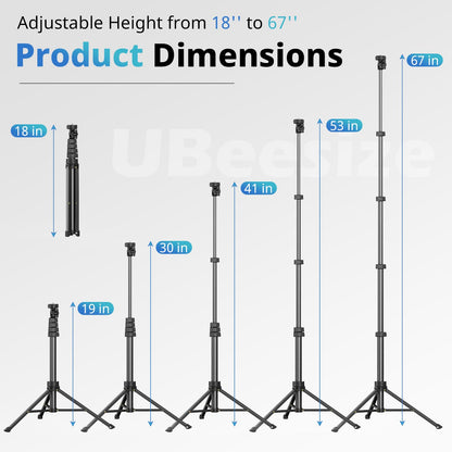 UBeesize 67" Phone Tripod & Selfie Stick, Camera Tripods Stand with Wireless Remote and Phone Holder,Compatible with iPhone Android Phone, Perfect for Selfies/Video Recording/Live Streaming Black