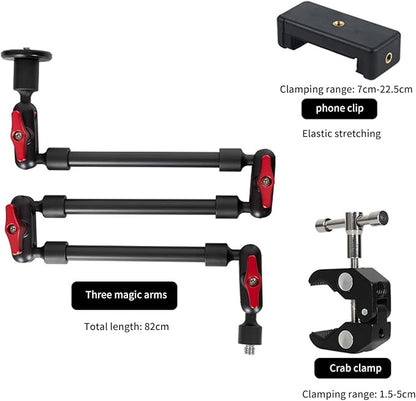 Adjustable Articulating Magic Arm with Clamp and Phone Holder Clip for Desk Mount, Desk Stand, Cell Phone Tripod