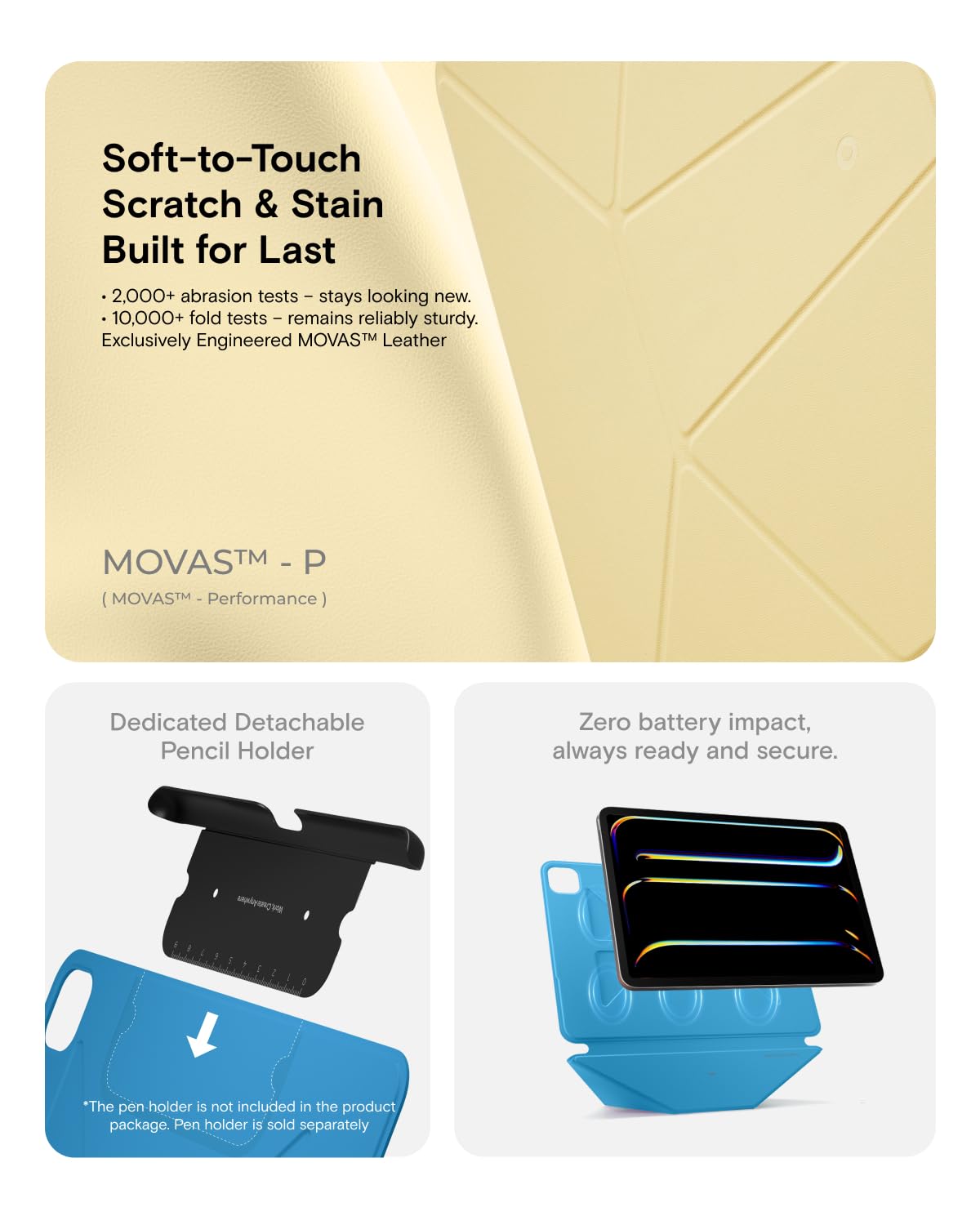 MOFT Dynamic Folio Case for iPad Pro 11- inch (M5 2025 / M4 2024), Slim Magnetic Stand Case with 20+ Viewing Angles, Auto Wake/Sleep, Ultra Thin, Panna Cotta x Faded Jeans