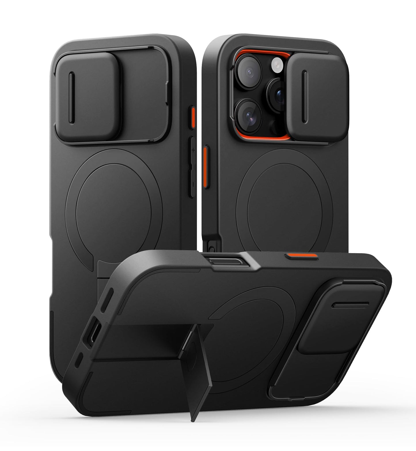 SURITCH for iPhone 16 Pro Case with Slide Camera Cover and Adjustable Kickstand, Compatible with MagSafe, Shockproof Bumper Case Slim Protective Cover for iPhone 16 Pro 6.3 Inch,Black