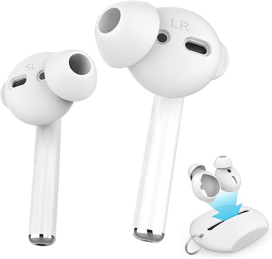 AhaStyle 4 Pairs AirPods Ear Tips Silicone Earbuds Cover [Not Fit in The Charging Case] Compatible with Apple AirPods (2 Pair Large & 2 Pairs Small, White)