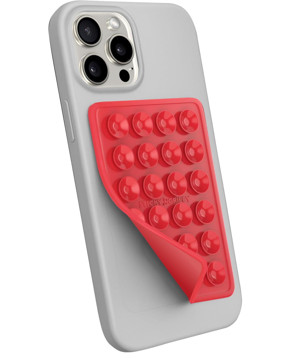 StickyGrippy Suction Phone Case Mount, Sillicon Adhesive Phone Accessory for iPhone and Android, Hands-Free Fidget Toy Mirror Shower Phone Holder, Tiktok Videos and Selfies (Red)