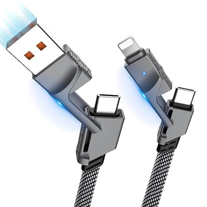 2Pack 6FT 4 in 1 USB C Cable for Lightning, 60W Fast Charging, Flat Braided, Dual Type C Cord, Multi Charger for iPhone 16 15 14 13 Pro Max/15 Plus/15 Pro/Samsung Galaxy S24 S23/iPad/MacBook