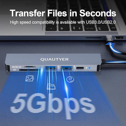 USB C Hub Multiport Adapter Dongle for MacBook Air 6 in 1 USB C to HDMI Multiport Adapter with 4K HDMI, 100W PD, USB 3.0, SD/TF Card Reader MacBook hdmi Adapter for MacBook Air/Pro, iPad, Dell XPS