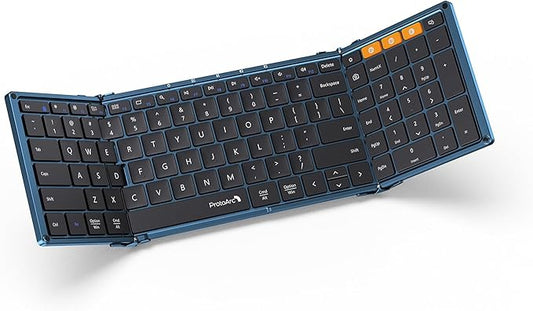ProtoArc Foldable Bluetooth Keyboard, XK01 Full-Size Portable Wireless Keyboard for Travel, 105 Keys, 0.65" Keycaps, Multi-Device Sync for iPad Tablet Smartphone Laptop PC Windows iOS Android, Blue