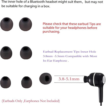 Earbud Tips Replacement Earbud Tips Ear Bud Replacement Pieces Silicone Soft and Comfortable Fit for Inner Hole from 3.8mm - 5.1mm Earphones 9 Pairs S/M/L Gray-Black