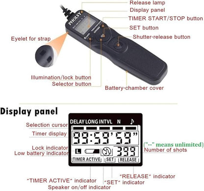 PHOLSY C6 Timer Remote Control with Intervalometer Compatible with Canon R10 R6 R8 90D 250D 200D 850D SX50HS; for Olympus E-M1X E-M1-II E-M1-III E-M5-III; for Fuji GFX100 GFX50R XT3 XT4 XT5 XT30