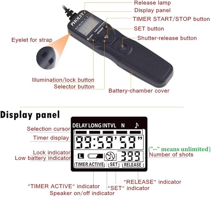 PHOLSY O6 Timer Remote Cable Control with Intervalometer for Olympus E-M1, E-M5 II, E-M10 II, Pen-F, E-PL8, E-PL7, E-PL6, E-PL5, E-PL3, E-PL2, E-P5, E600, E620, 590UZ, 810UZ, Replaces Olympus RM-UC1